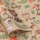 RUSPEPA Jungle Animal Wrapping Paper Roll, Mini Roll, Woodland Animal Design with Oh Baby Text Design Kraft Gift Wrap for Baby Shower, Newborn Gifts and Gender Reveal, 17 Inches x 9.8 Feet