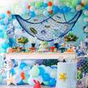 Large Fish Net Decorations for Party, Natural Cotton Hawaiian Party Fishing Net Wall Clip Photo Holders, Fishnet Under Sea Pirate Ocean Nautical Themed Beach Decor DIY, 79"x158" inch, Blue