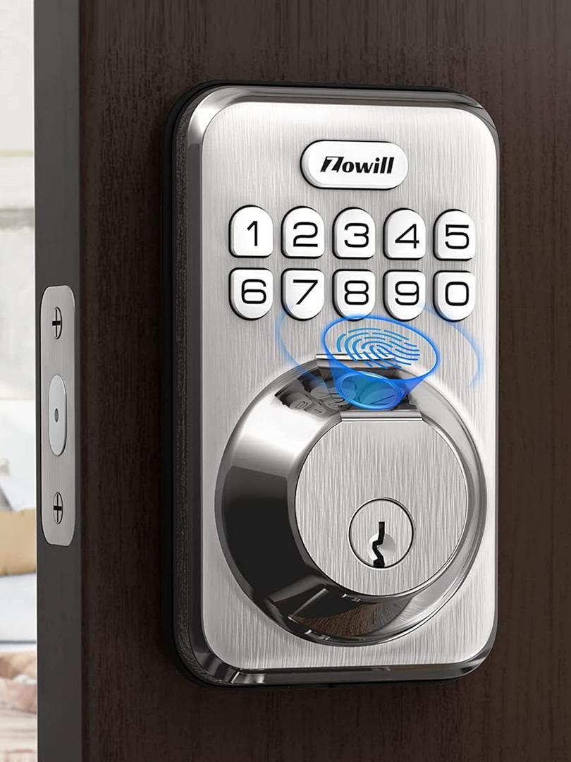 Fingerprint Door Lock, Zowill Keyless Entry Lock Keypad Deadbolt with 20 Biometric Fingerprints, User Codes, Auto Anti-Peeping Password, IP54 Waterproof, Easy Installation Smart (Satin Nickel)