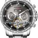 Automatic Watch for Men- Luxury Crystal Bezel Complete Calendar Mechanical Day Date Tourbillon Watch for Men Luminous with Stainless Strap