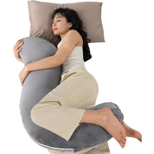 QUEEN ROSE Body Pillow for Side Sleepers, Soft Comfort S Shaped Hug Pillow for Adults, Full Body Support, Velvet Grey, 41in
