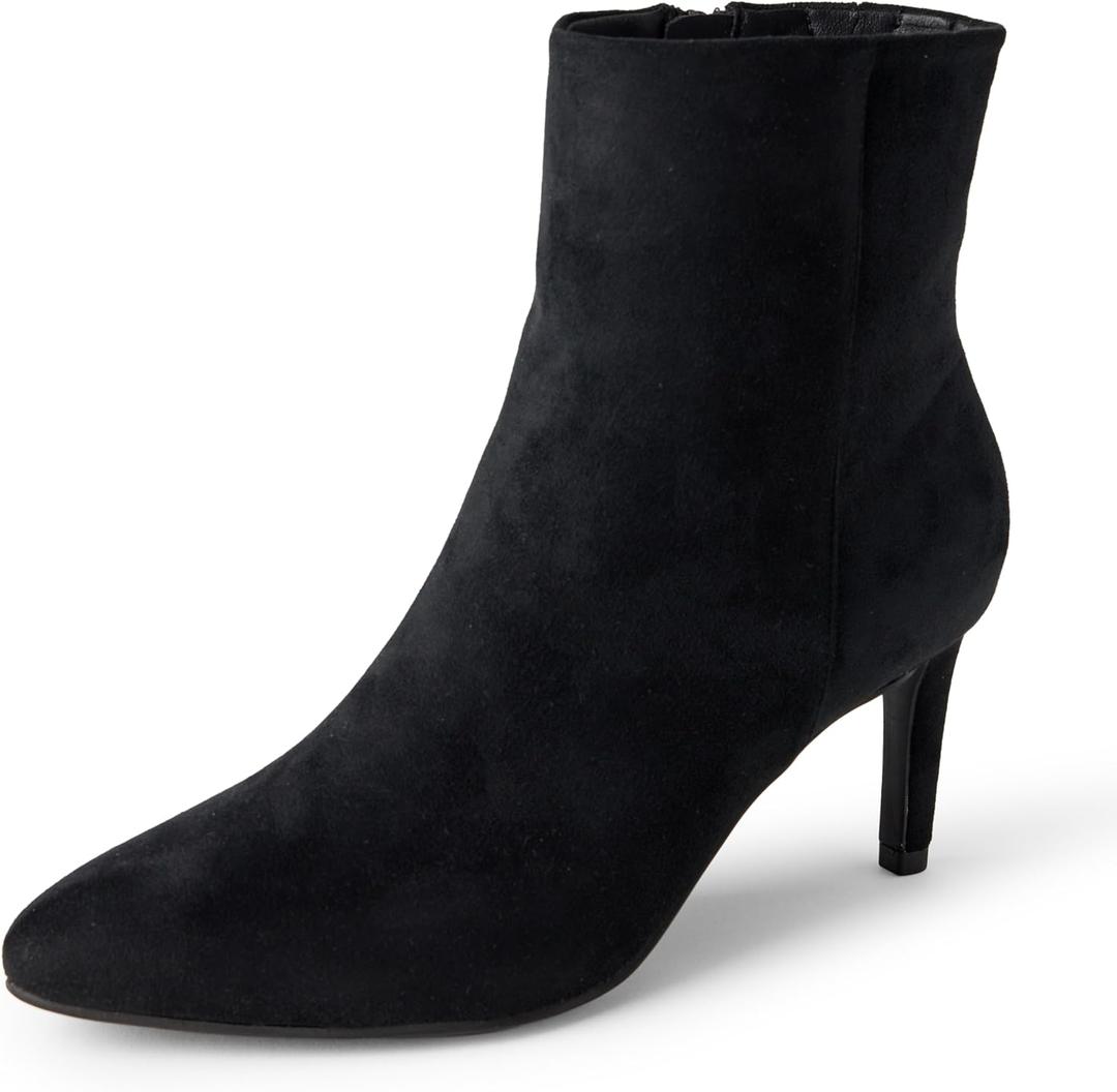 Amazon Essentials Women's Stiletto Heel Dress Ankle Boots, 8, Black Faux Suede