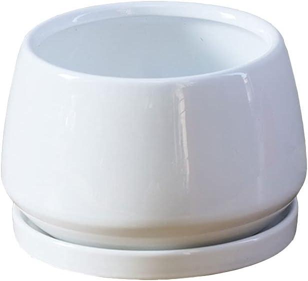Liudan Flower Pot White Ceramic Flower Pot Outdoor Courtyard Garden Home Coffee Table Office Decoration Flower Pot With Hole Flower Pot 6.49 Inches Garden Pots