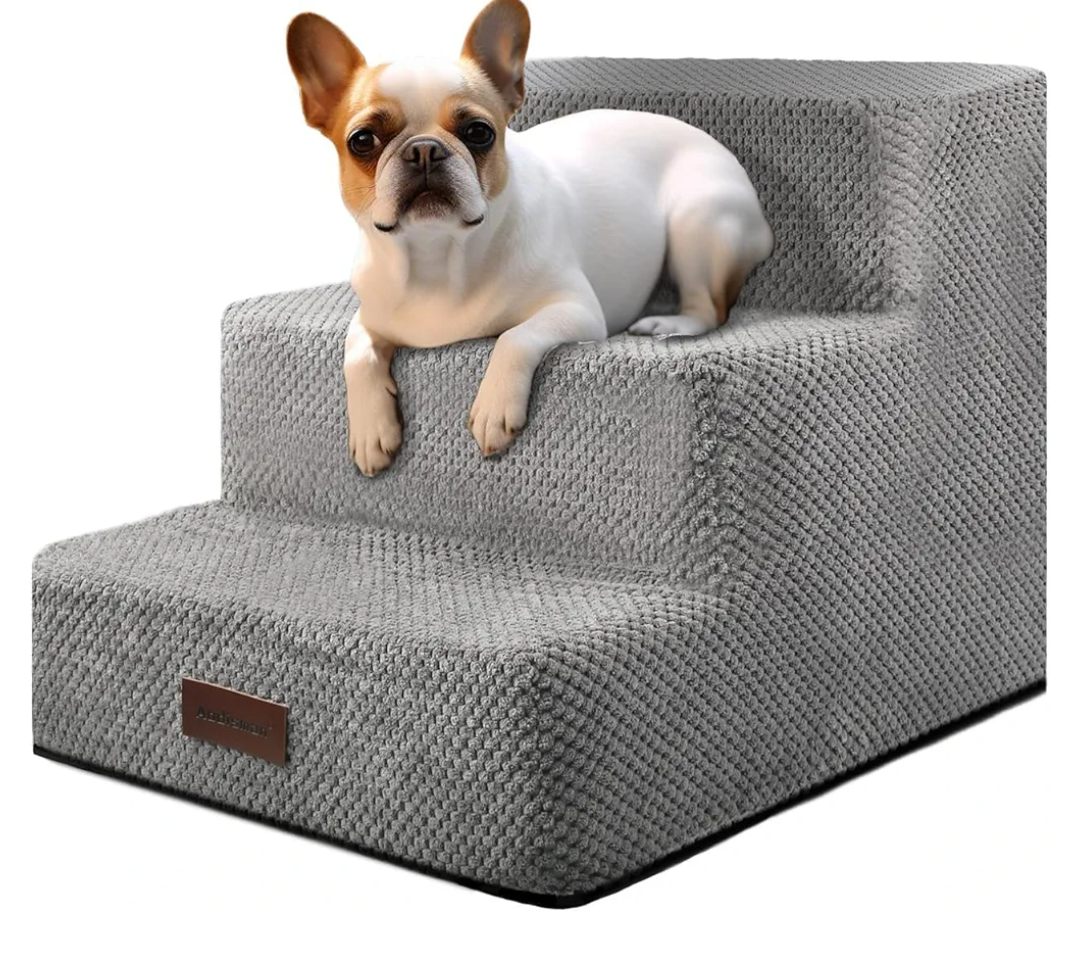 Dog Stairs for Small Dogs, 3-Step Non-Slip Pet Stairs for Couch Sofa and Chair, Dog Bed Stairs for Puppy, Older Cat, Grey, 13.6" H