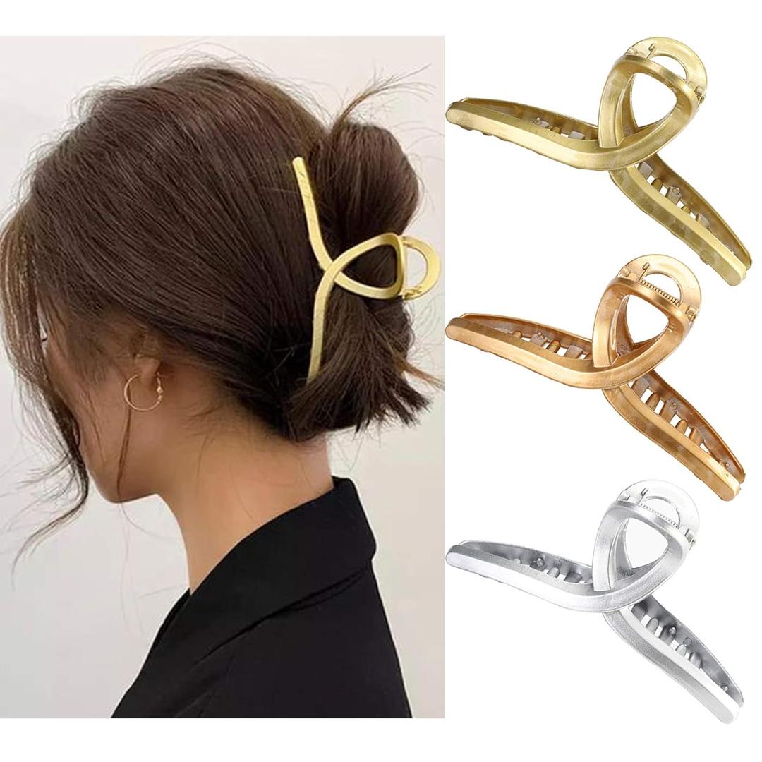 Claw Hair Jaw Clips Barrettes - 3 Pcs No Slip Hair Clamp Grips for Women Girls (Plastic(Gold+Rose gold+Silver))