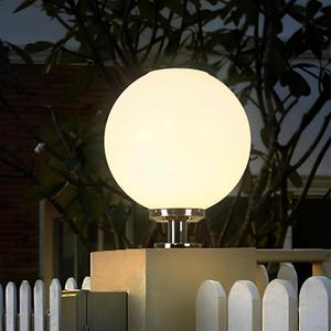 Solar Post Cap Lights Outdoor, 11.8" Fence Pedestal Globe Post Lamp, Stainless Steel IP65 Waterproof External Column Light, Vintage LED dimmable Pillar Lights for Farmhouse Lawn Road Driveway