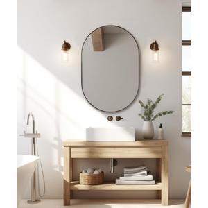 Andy Star Bronze Bathroom Mirror, 24x36 Brushed Bronze Oval Mirror, Oval Wall Mirror, Oval Vanity Mirror Metal Frame Deep 1 Hang Vertical or Horizontal