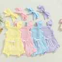 Newborn Baby Girl Summer Outfits Ribbed Sleeveless Romper Bodysuit Top and Ruffle Shorts Headband Clothes Sets (Purple)