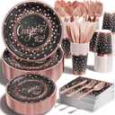 2026 Graduation Party Decoration - 350 PCS Black Pink Rose Gold Grad Supplies Disposable Dinnerware (Severs 50) w/Paper Plates Napkin Cup Plastic Cutlery for College High School Class of 2026