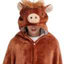 NAFLEAP Wearable Hooded Blanket for Adult Kids, Animal Blanket Hoodie Women Girl Fleece Sherpa Christmas Gift (Brown)