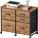 YeTom Lateral File Cabinet with 5 Drawers Rolling Filing Cabinets Under Desk Storage Printer Stand with Wheels,Mobile File Cabinet for Home Office,Rustic Brown