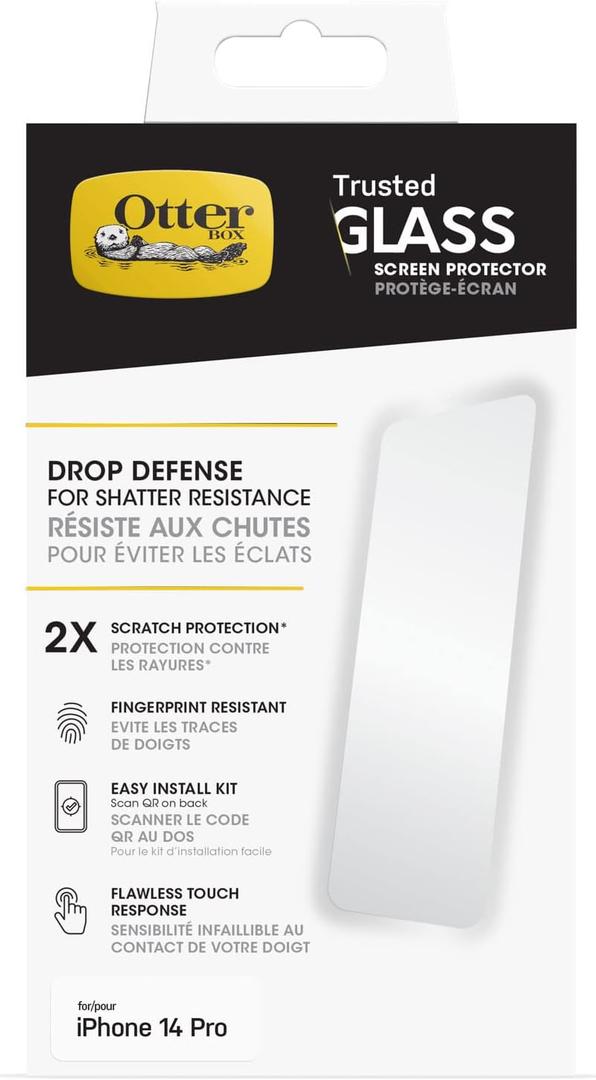 OtterBox TRUSTED GLASS Screen Protector for iPhone 14 Pro Max (ONLY), Flawless Touch Response, Fingerprint Resistant, Precision Fit, Vibrant Clarity