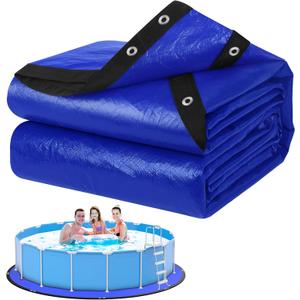 24FT Pool Ground Cloth, 12x12 Mesh Heavy Duty Pool Liner Pad with Anti-Aging PE, Stainless Steel Grommets, Puncture Resistant Under Mat for Above Ground Pools, Tarp for Under Pool