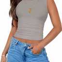 ZESICA Womens Summer Tank Tops 2026 Sleeveless Crewneck Knit Slim Fitted Side Ruched Casual Basic Shirt (Gray, S)