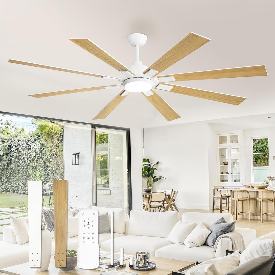 ZMISHIBO 72 inch White Ceiling Fans with Lights and Remote, Indoor/Outdoor Ceiling Fan for Patio Living Room, 6 Speed Reversible Quiet DC Motor, 3 CCT, Dual Finish Blades