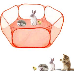 Small Animals Playpen, Portable Pop-up Open Interactive Pet Tent, Indoor Outdoor Fence for Rabbits, Guinea Pig, Hamster, Chinchillas, Kittens, Puppies (Orange)