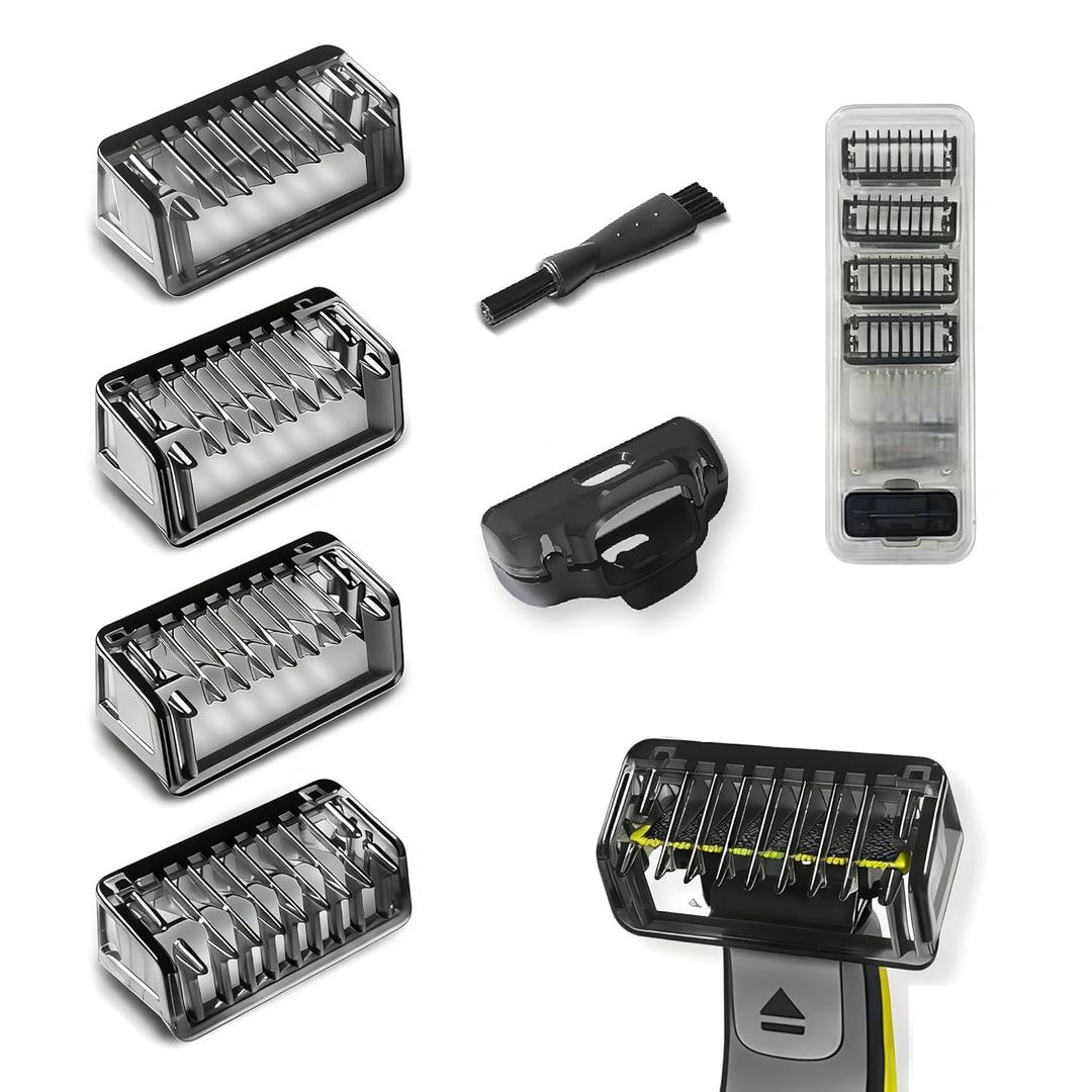 Guard Combs Kit with Case Compatible with Philips Norelco OneBlade Handles, 1/2/3/5mm Guide Combs, 0/3mm Body Comb and Protective Cap for Electric Shaver Accessories for Men