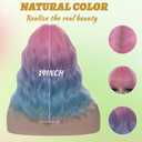14" Short Bob Light Pink Ombre Light Blue Wavy Curly Bangs Wig Air Bangs Shoulder Length Women's Charming Synthetic Wig for Cosplay Party Anime Costume+Wig Cap (Light Pink Ombre Light Blue)