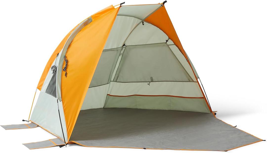 Amazon Basics Camping Sun Shelters with UPF50+ Protection, Mesh Windows for Ventilation, Simple Tool-Free Setup, 7 x 4 x 4 feet (LxWxH), Gray and Orange