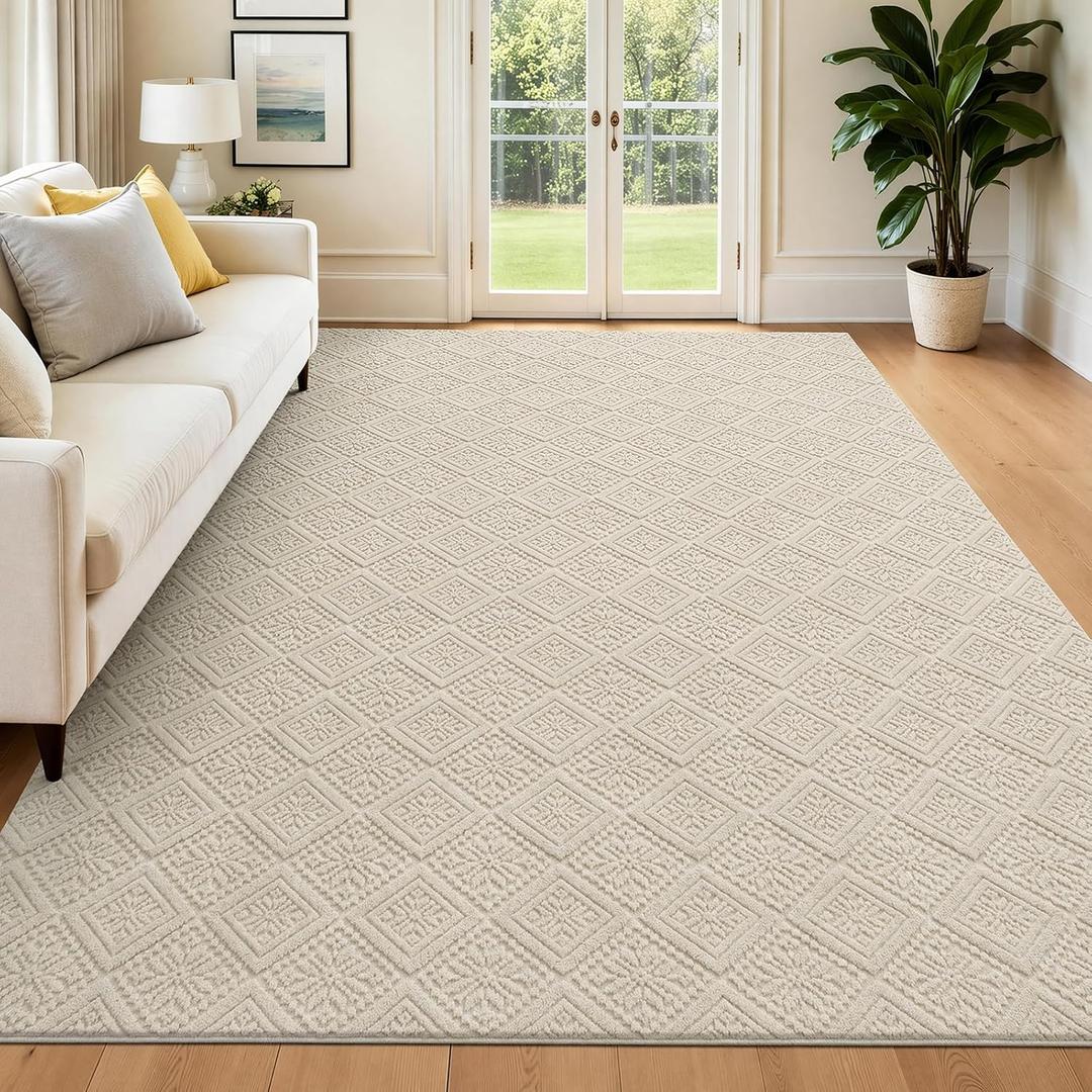 U'Artlines 8x10 Beige Washable Area Rug for Living Room