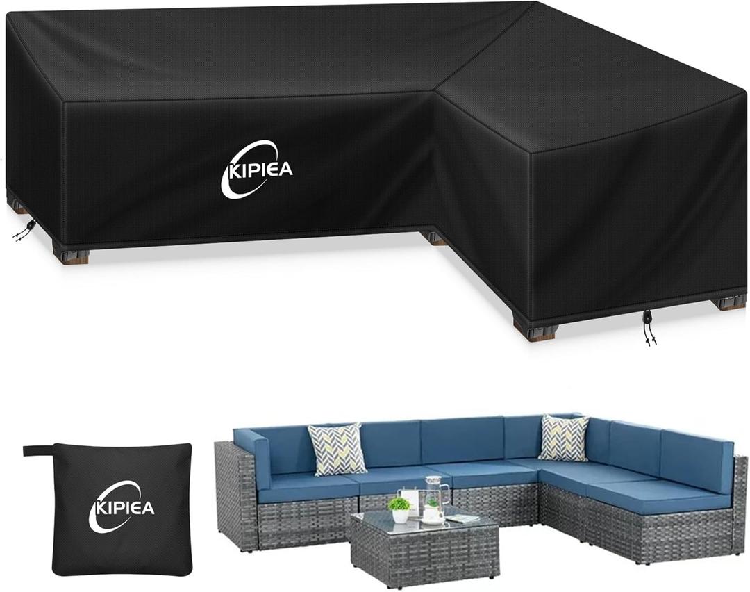 Kipiea Patio L-Shaped Sectional Sofa Cover, 420D Heavy-Duty Oxford Fabric Outdoor Sectional Cover with 6 Windproof Buckles, No Tears Anti UV No Fading (Right Facing, 85" x 58" L x 33.5" D x 31" H)