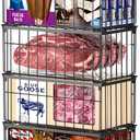 MSERCUOR Freezer Organizer Bins, 4 Pack Stackable Deep Chest Freezer Organizer Bins, Foldable Baskets with Handles, Black Storage Container Baskets for 5/ 7 Cu.FT Deep Freezer Sort Frozen Meats