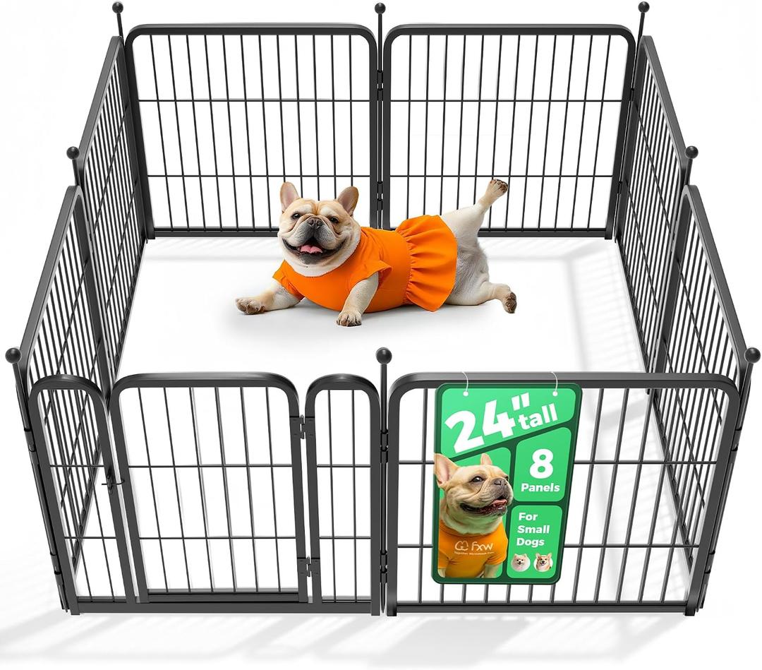 FXW Rollick Unleashed Dog Playpen for Indoor, Yard, RV Camping, 24 inch 8 Panels for Small and Puppy Dogs, Black Patented