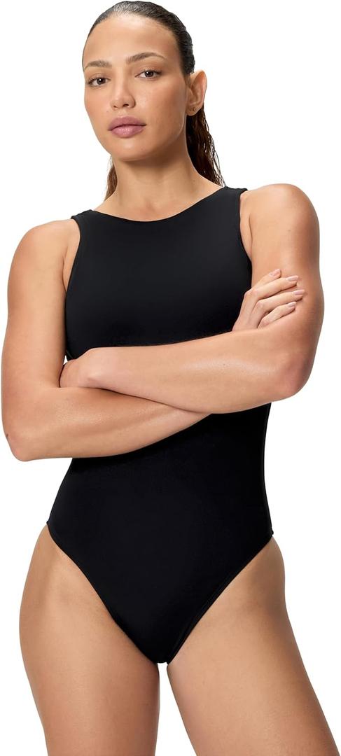 Speedo Womens Swimsuit One Piece Essentials with Removable Cups Soft Fabric (Large, High Anthracite)