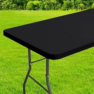 Homing Rectangle Table Cloth Cover, Waterproof Polyester Elastic Fitted Tablecloth, Fits for 6 Foot Folding Tables, Washable Table Protector for Picnic, Camping, Outdoor (Black, 36" x 72")