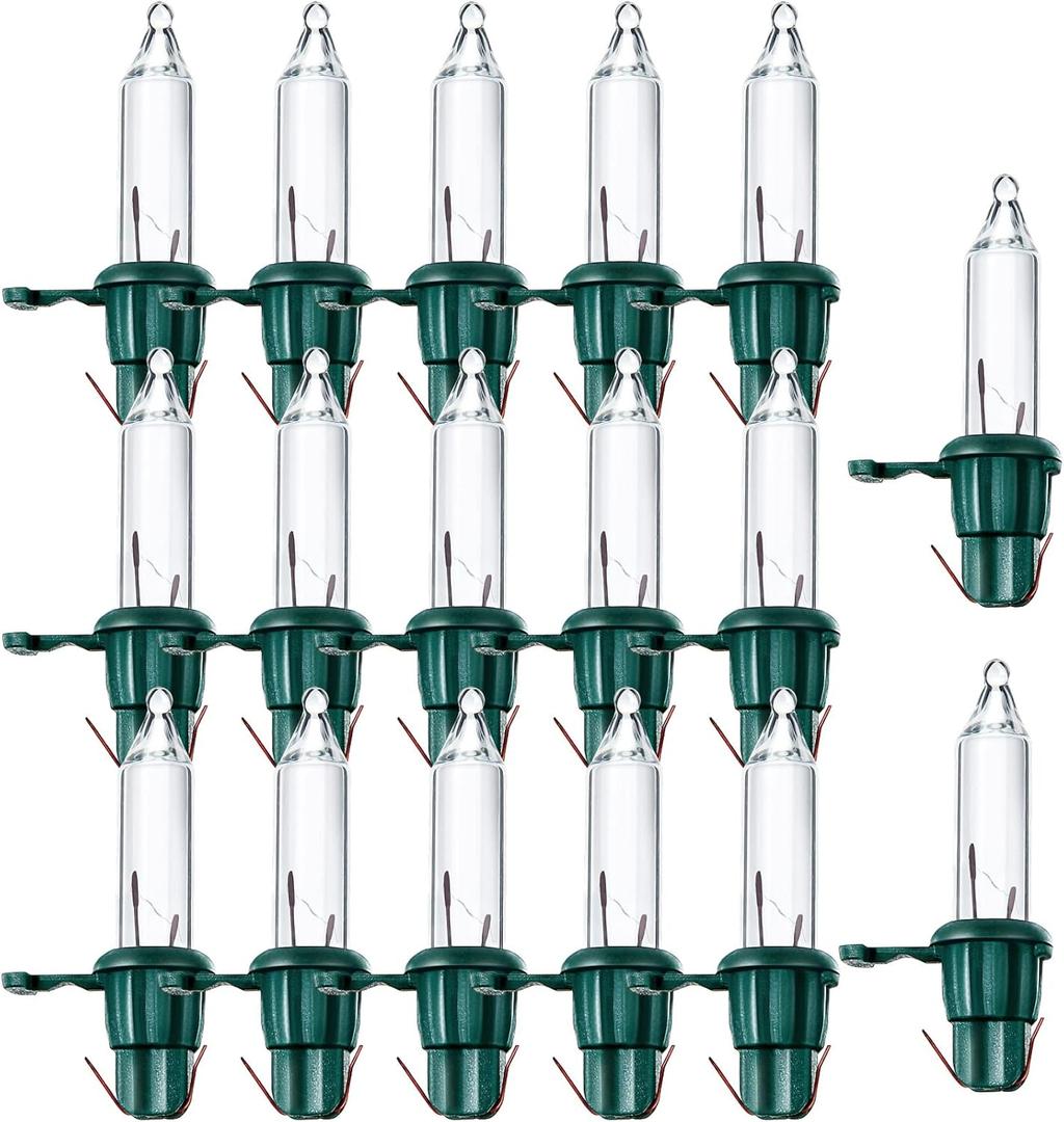 Mudder 200 Count Replacement Christmas Tree Light Bulbs 2.5v 0.425 Watt Mini Replacement Light Bulb Incandescent Wire String Lights Prelit Xmas Tree Decoration(Green Base with Warm White Bulb)