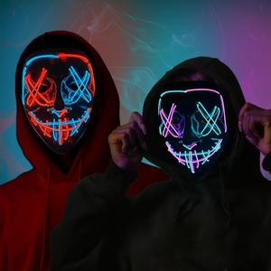 Halloween LED Mask, 2 Pack Purge Masks Light Up, Glowing Scary Halloween Mask with 3 Lighting Modes for Men Women Adult Couples on Halloween Cosplay Costume Party