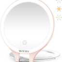 WEILY Magnifying Makeup Mirror 10X/1X, Travel Mirror with Light, Double Sided Rechargeable Mirror with 3 Color Lights for Makeup, Tweezing, Blackhead and Come Done Removal (Pink)