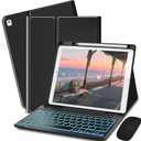 Keyboard Case for iPad 9.7 (6th Gen 2018 / 5th Gen 2017) / Pro 9.7 inch (2016) - 7 Colors Backlit Keyboard Cover and Mouse (Black)