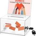 Clear Donation Box with Lock & Sign Holder, Versatile for Fundraising, Ballot Voting, Suggestions, and Tips Jar, Secure Storage Design, Size 6.2x4.6x4.0 Inch, Clear 1 Pack