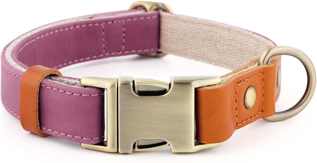 Plutus Pet Genuine Leather & Hemp Dog Collar  Adjustable Heavy Duty Pet Collar with Quick Release Metal Buckle, Soft & Stylish for Puppy and Small, Medium, Large Dogs (Purple, XS)