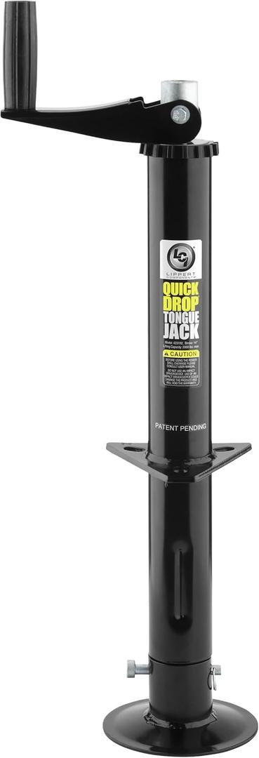 Lippert Quick Drop Tongue Jack for A-Frame Travel, Cargo, and Utility Trailers or 5th Wheel RVs, Black