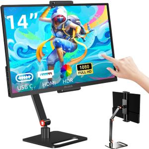 14 Inch Touchscreen Portable Monitor 1200P Slim and Lightweight Bezel less FHD IPS HDR Gaming Monitor, Laptop Travel Sub-Monitor with Built-in Speakers and VESA for Laptop Mac PC Xbox PS4/5 Switch