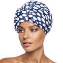 INNELO Luxury Shower Cap for Women Reusable Waterproof, Double Layered Shower Hair Cap with Adjustable Elastic Strap, Large Satin Lined Shower Bath Cap for Long Curly Straight Hair, Blue