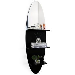 Homaterial 3-Tier Floating Shelf Wall Mounted Surfboard Shape, Black