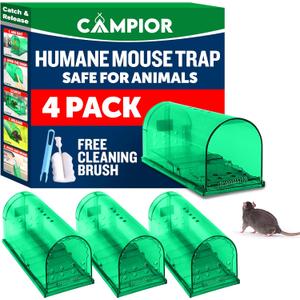 Humane Mouse Trap for House  Large, No-Kill Mouse Traps Indoor for Home, Catch-and-Release Rat and Mouse Trap, Child & Pet Safe, Easy to Clean, No-Touch Release, Pack of 4, Green