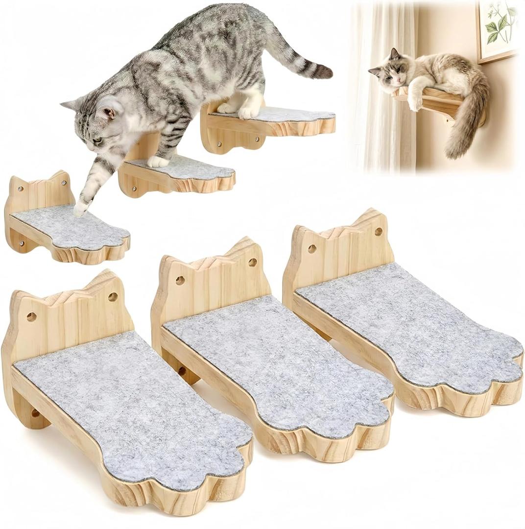 Tlence 3 Pack Cat Wall Shelves for Cats Steps, Wall Mounted Floating Cat Furniture with Non-Slip Felt, Cats Climbing Wall Stairs Perch for Jumping, Playing and Lounging, Holds up to 30lbs
