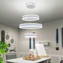 O'NEELDY Modern LED Chandeliers Adjustable Hanging White Pendant Light Fixture 3 Ring Flush Mount Chandeliers for Bedroom, Kitchen, Island Cafe, 16x16x47 Inches