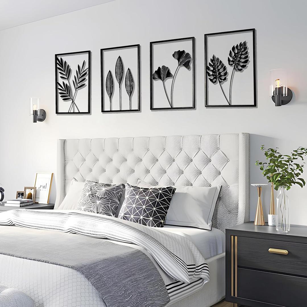QXSXKJ Black Metal Wall Decor Framed, Minimalist Abstract Black Line Art DCor, 3d Modern Metal Wall Art, 4 Piece Home Art for Living Room Bedroom Bathroom