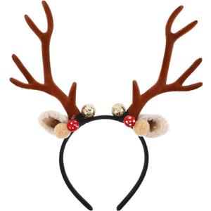 Christmas Reindeer Antler Headband: Women Xmas Deer Hair Hoop Furry Deer Horn Ears Headdress for Party Cosplay (Brown)
