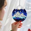 Stained Glass Ornament, Christmas Ornaments, Christmas Tree Ornaments & Holiday Decor  Gifts for Nature Lovers, Ideal Holiday Present & Xmas Gift - Starry Sky and Mountains