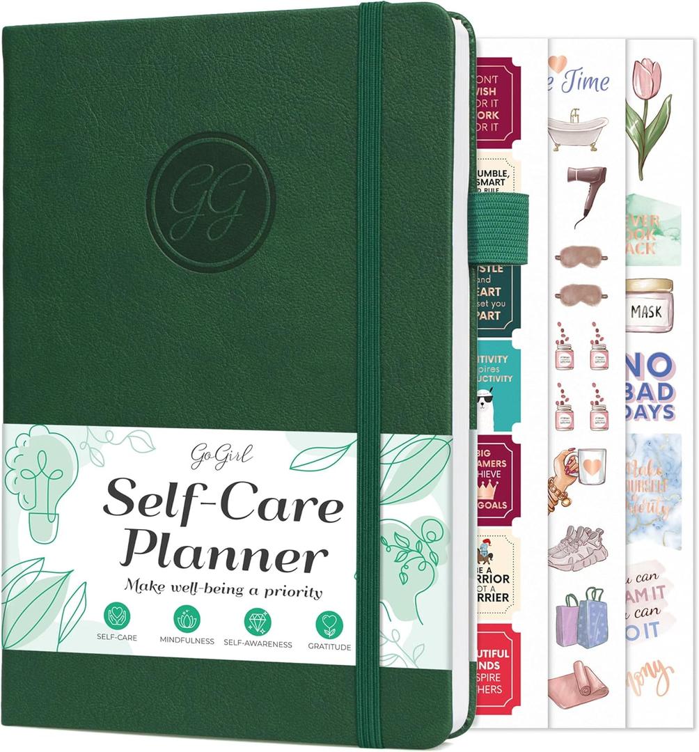 GoGirl Self-care Journal  Daily Mental Health Notebook with Mood & Wellness Trackers  Personal Development, Meditation & Reflection Journal for Women  Hardcover, Lasts 3 Months (Forest Green) (Compact (5.3" x 7.7"))