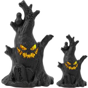 Halloween Tree Lights Decorations 2 Pack  Haunted Tree with Glowing Eyes, Battery Operated Halloween Tabletop Decorations for Home, Mantel, Party & Indoor Haunted House Decor
