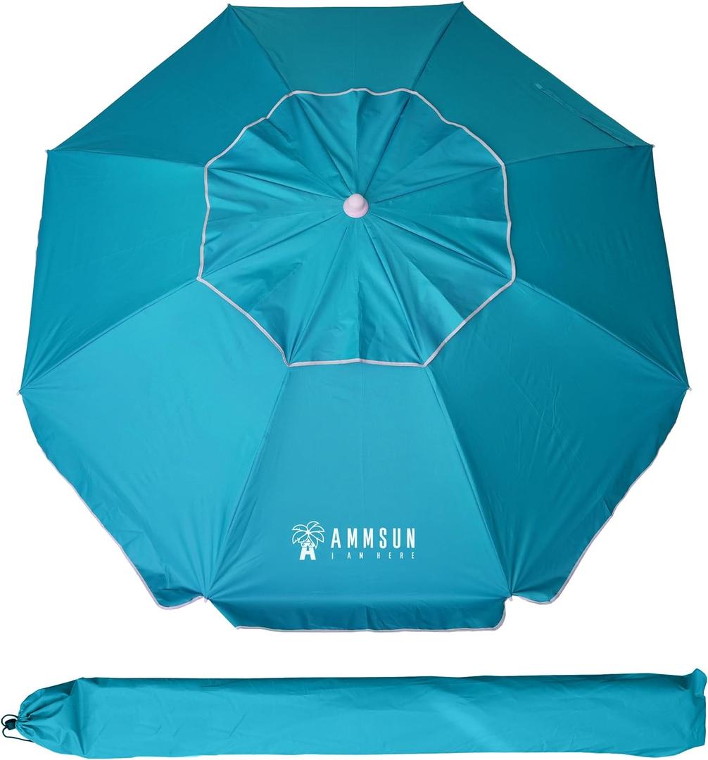 AMMSUN 6.5 Foot Heavy Duty Beach Umbrella for Sand with tilt Air Vent Sun Shelter, UV 50+ Protection Outdoor Sunshade Umbrella with Carry Bag for Patio Garden Beach Pool Backyard Sky Blue