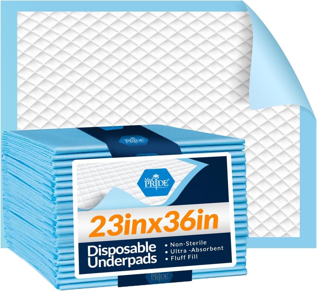 MED PRIDE Disposable Underpads 23'' X 36'' (25-Count) Incontinence Pads, Chux, Bed Covers, Puppy Training | Thick, Super Absorbent Protection for Kids, Adults, Elderly | Liquid, Urine, Accidents
