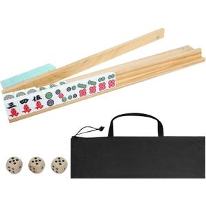JARTEEK Mahjong Racks with Pushers Set of 4, AllinOne Tile Wooden Mahjong Racks 4 Strong Magnetism Attached Pushers, Dice & Storage Bags for American Mahjong Tile (Wood)